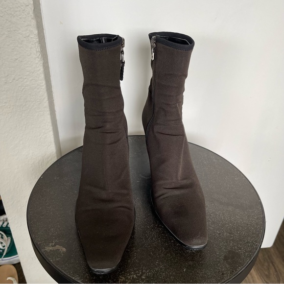 Prada Brown Nylon Spellout Logo Heeled Ankle Boots - Picture 4 of 16